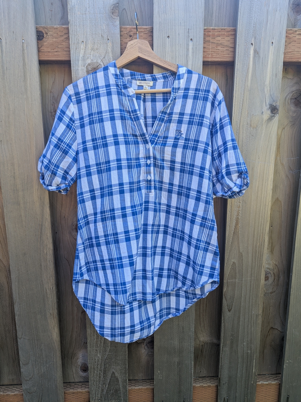 University Of Kentucky Wildcats Blue Plaid Button-Front Women’s Top